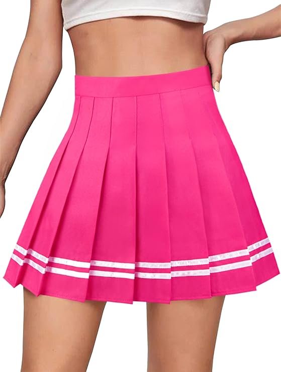 Hot Pink Pleated Tennis Skirt with White Stripes