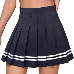 Navy Blue Pleated Tennis Skirt with White Stripes